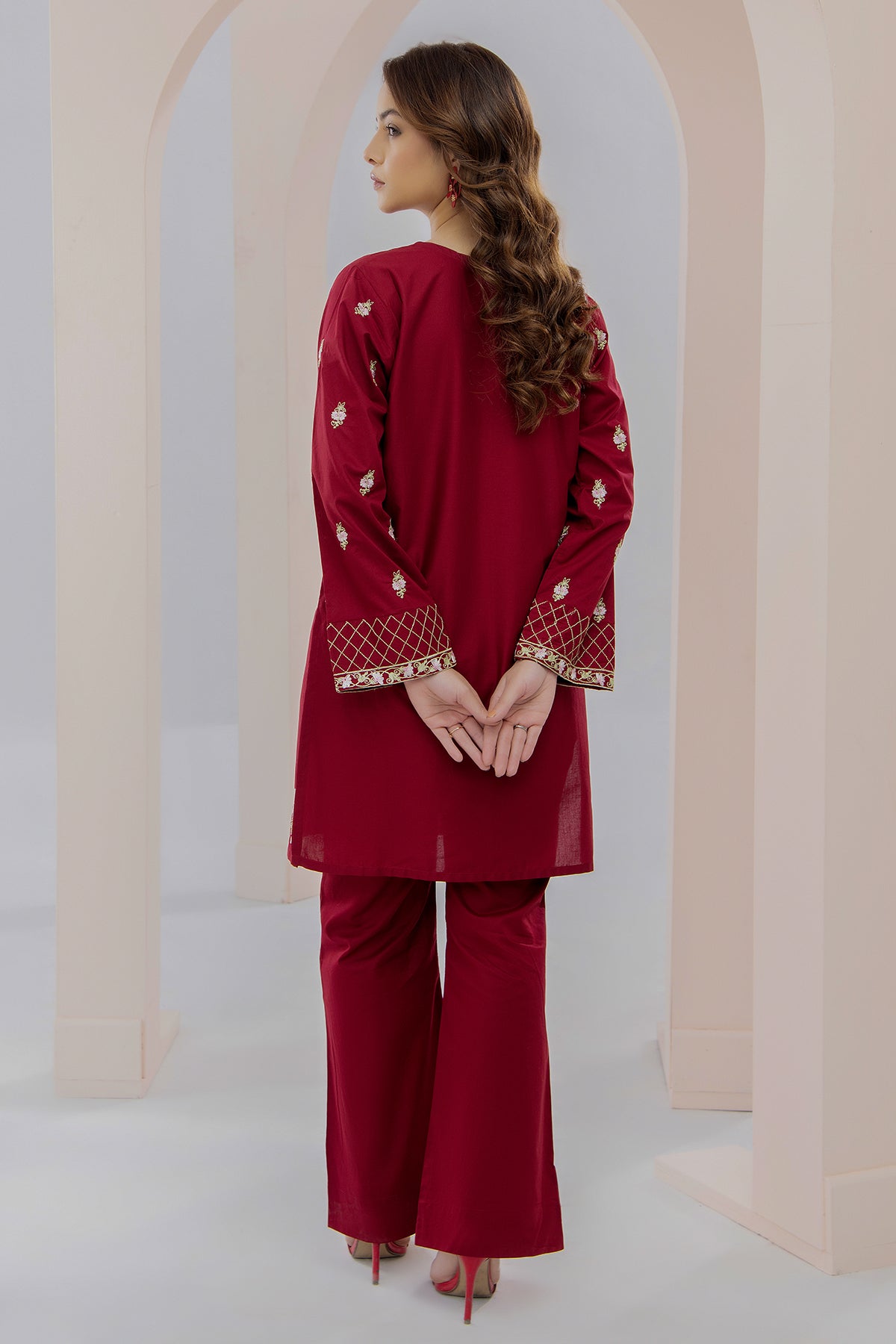 2Pc - Embroidered Solid Dress