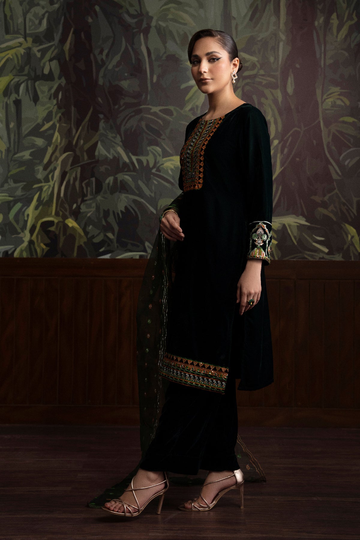 3 Piece - Embroidered Velvet Suit