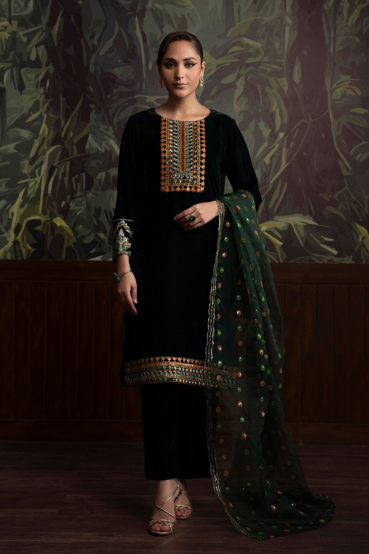 3 Piece - Embroidered Velvet Suit