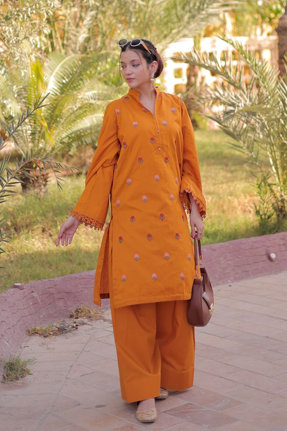 2Pc - Embroidered Solid Dress