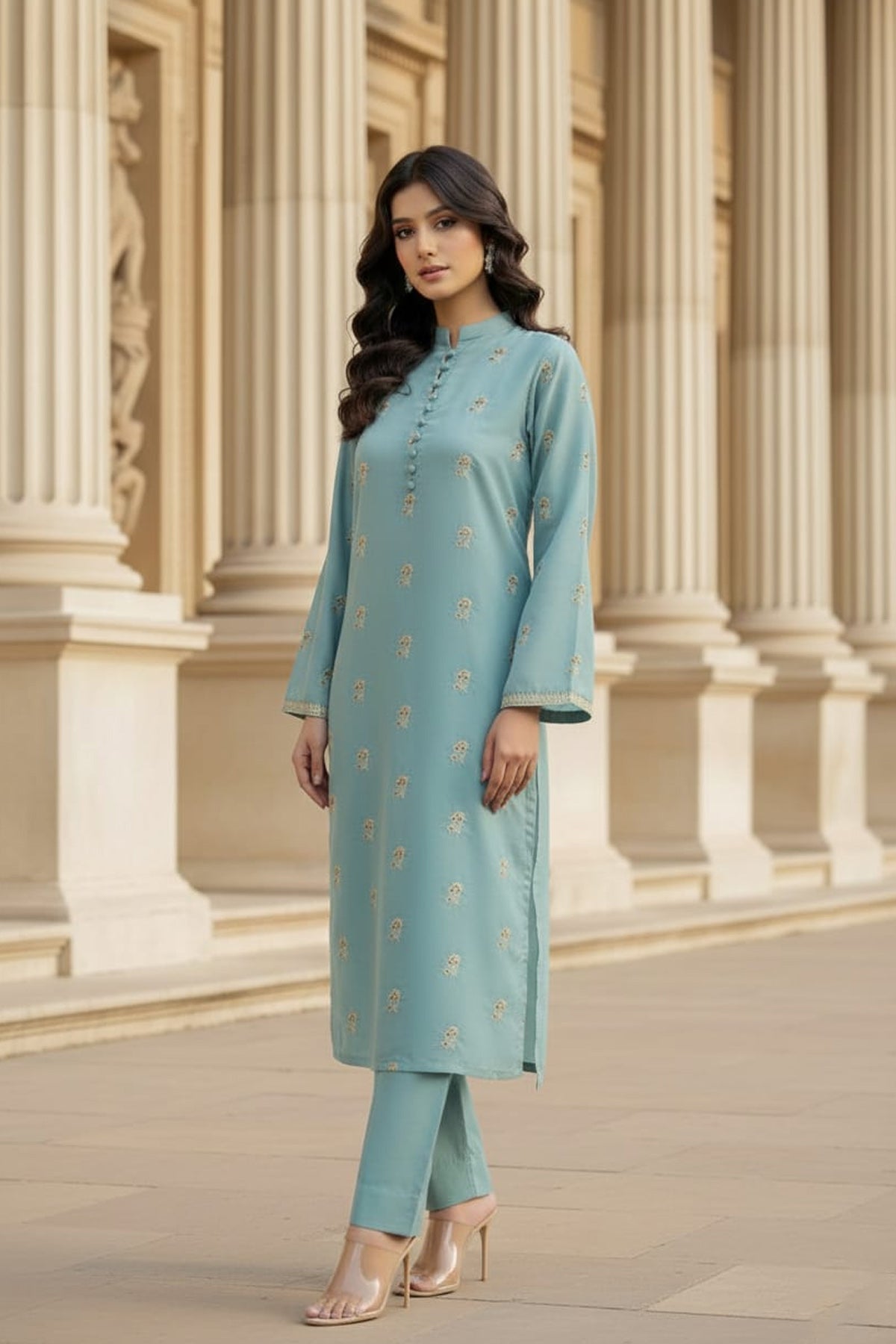 2 Piece Raw Silk Suit-Embroidered (Pret)