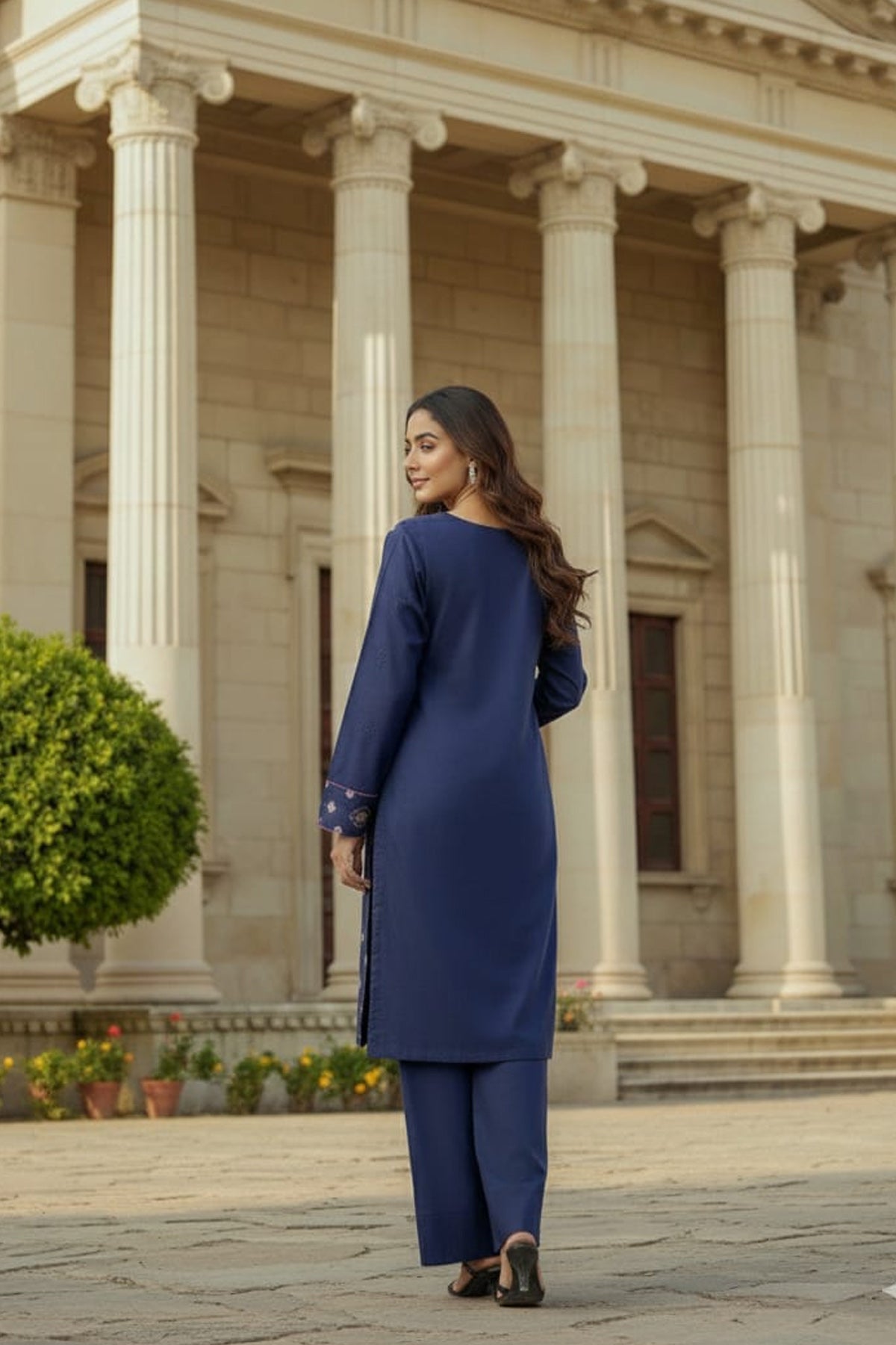 2Pc - Embroidered Solid Dress