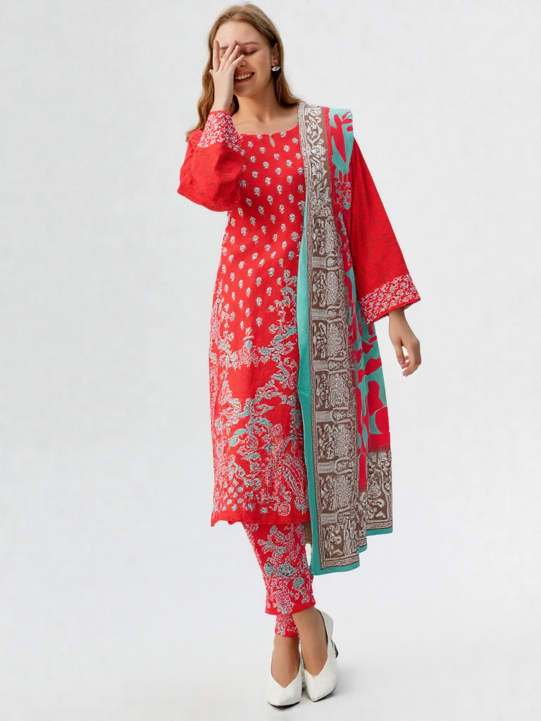 3 Piece Khaddar Suit-Printed
