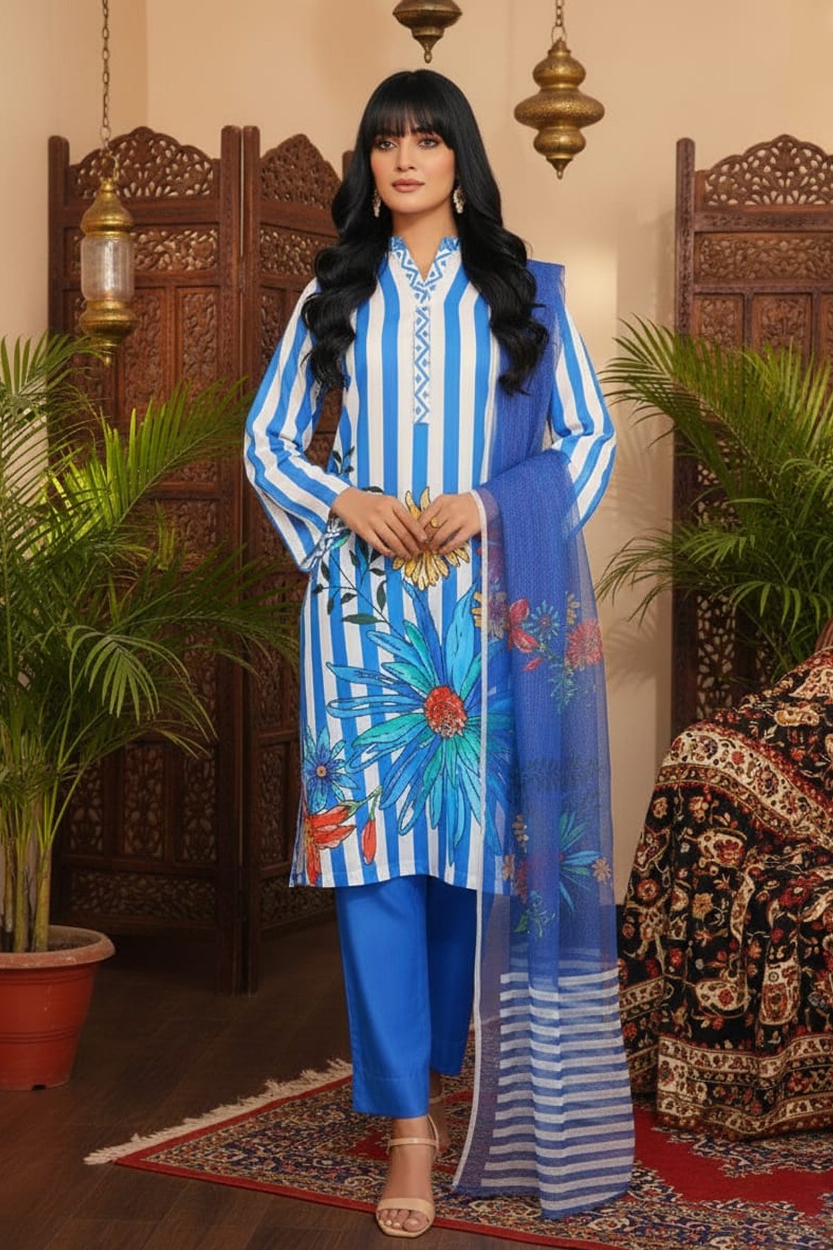 3 Piece Cambric Suit-Printed