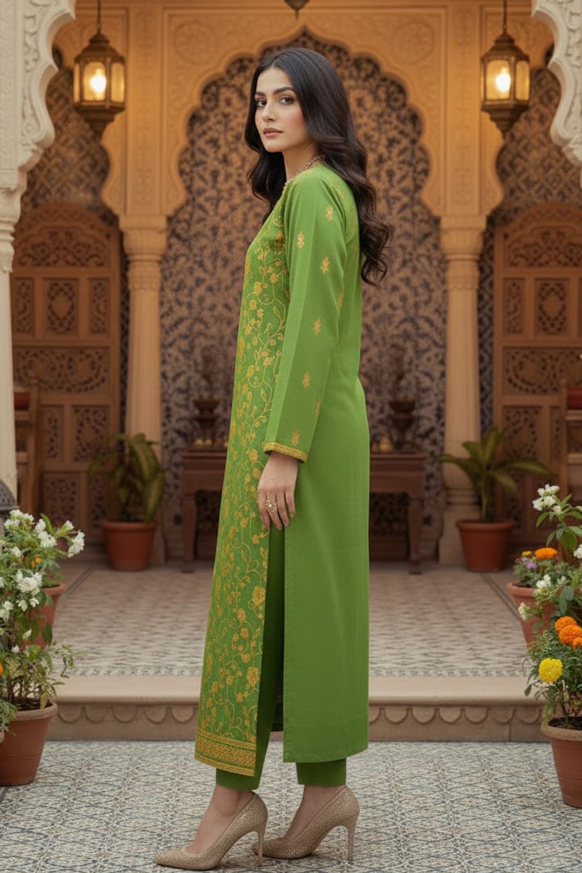 2Pc - Embroidered Solid Dress