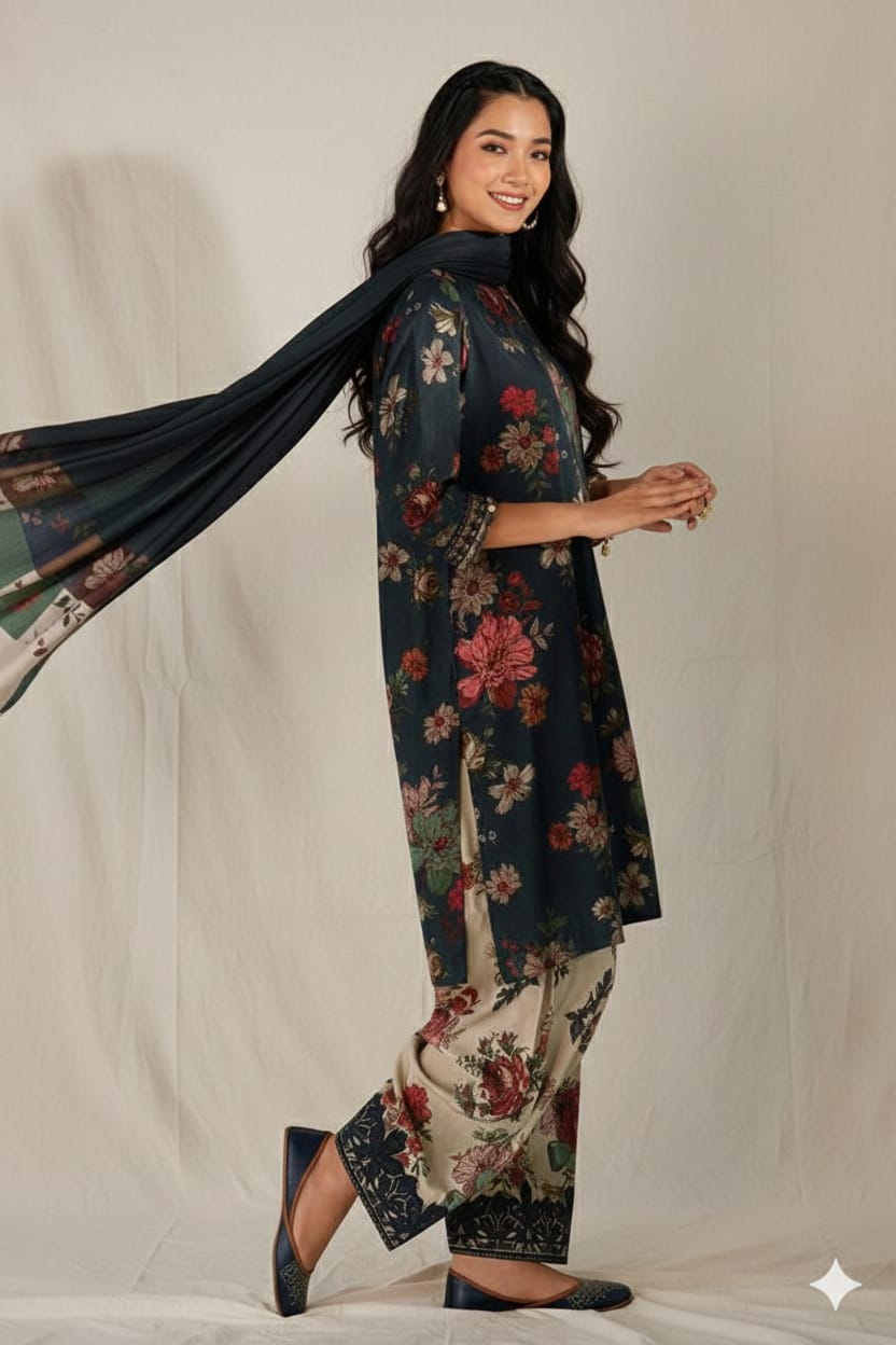 3 Piece Khaddar Suit-Printed
