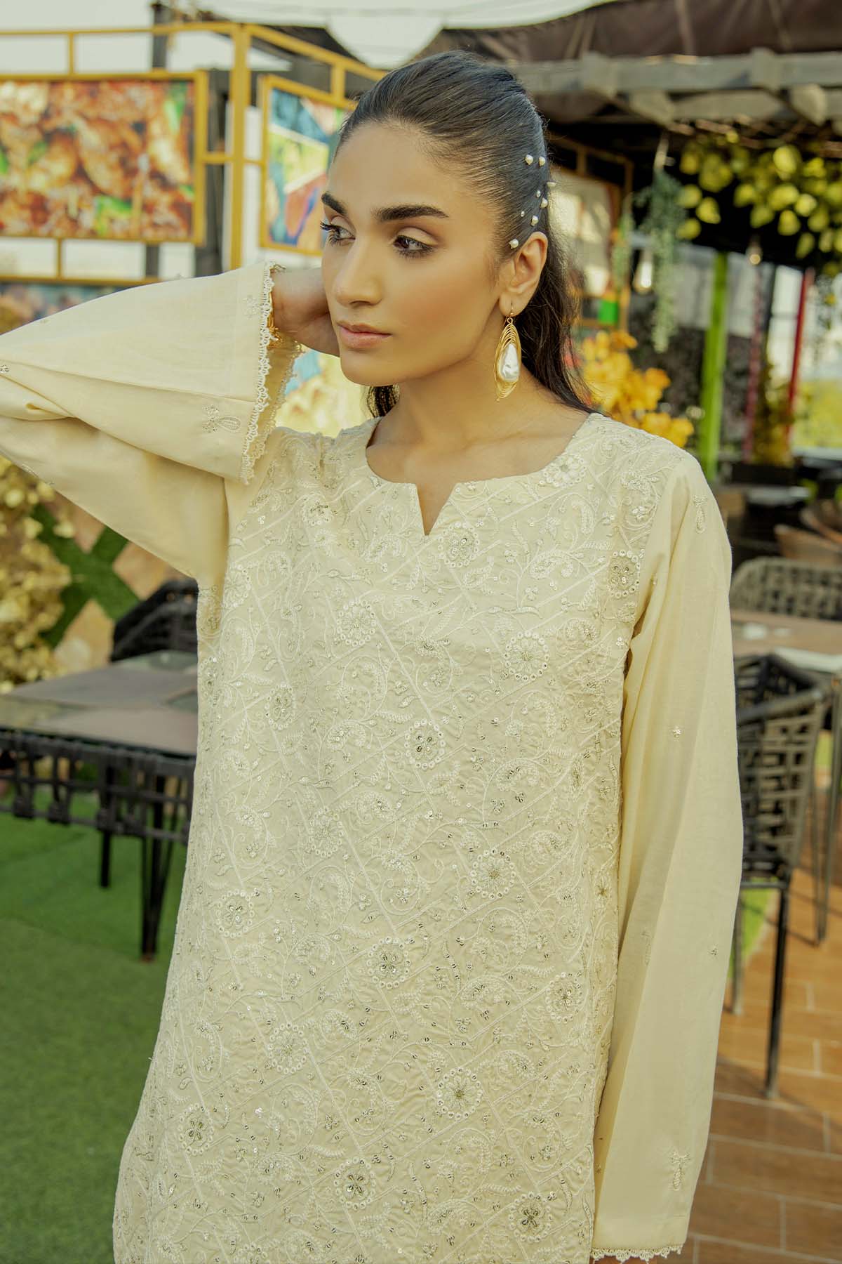 2Pc - Embroidered Solid Dress
